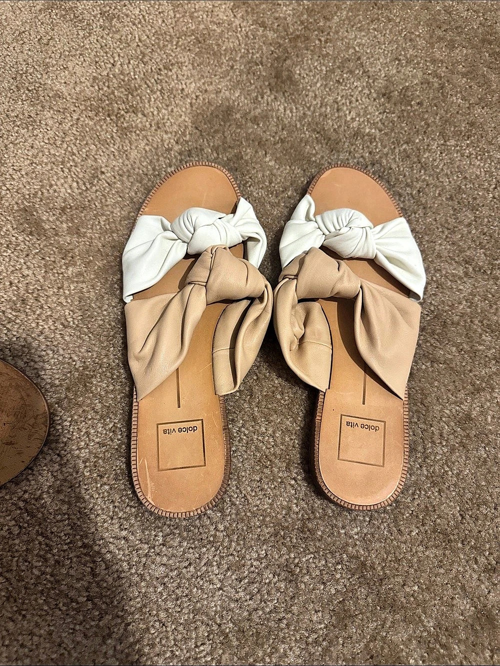Dolce Vita Knotted Slide Sandals in Tan & White